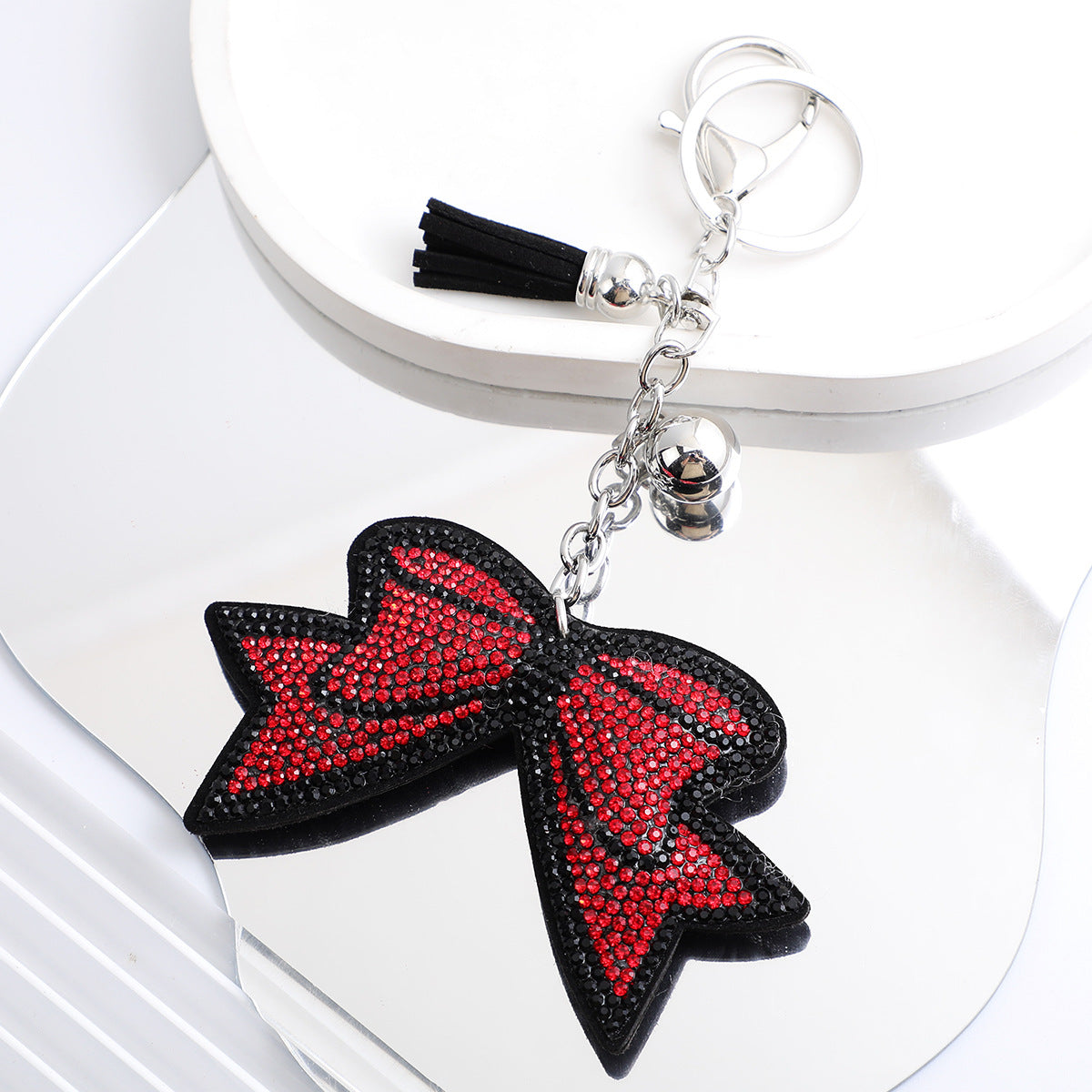 Korean Velvet Diamond Love Heart Tassel Keychain