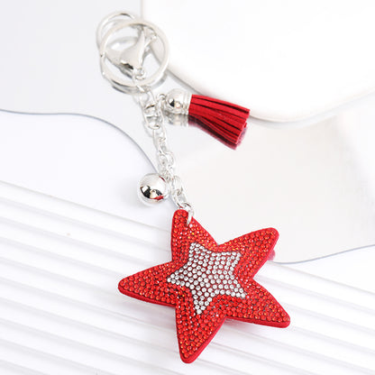 Korean Velvet Diamond Love Heart Tassel Keychain