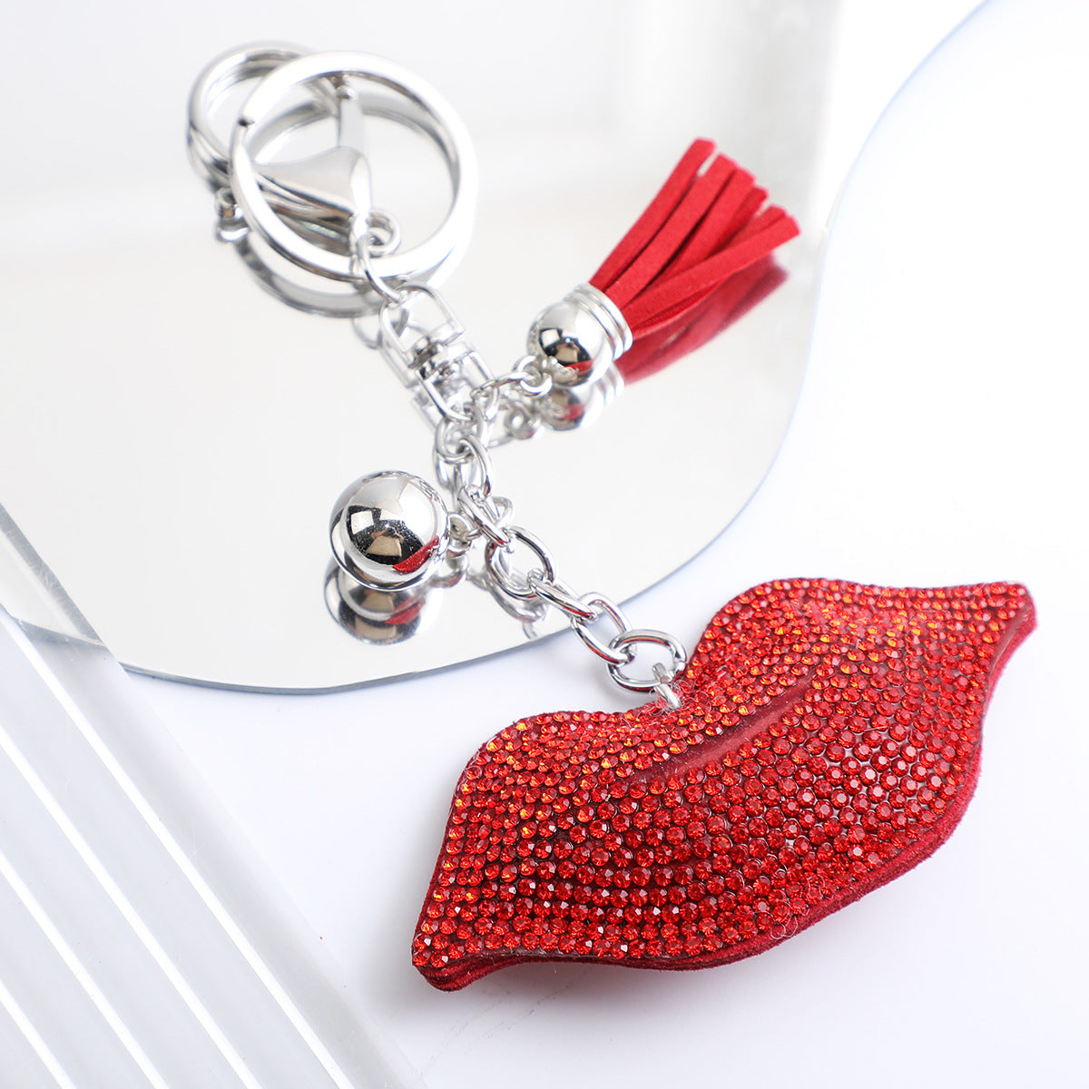 Korean Velvet Diamond Love Heart Tassel Keychain