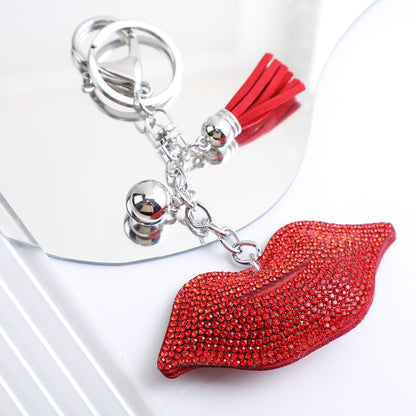Korean Velvet Diamond Love Heart Tassel Keychain