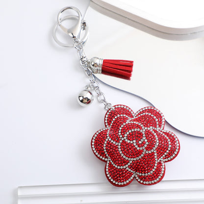Korean Velvet Diamond Love Heart Tassel Keychain