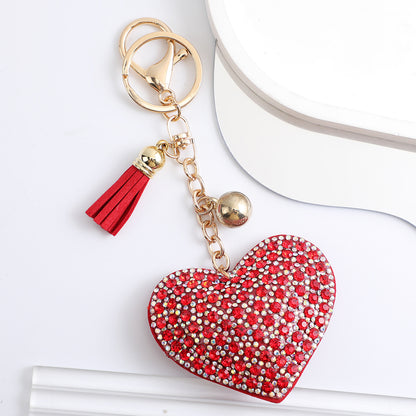Korean Velvet Diamond Love Heart Tassel Keychain