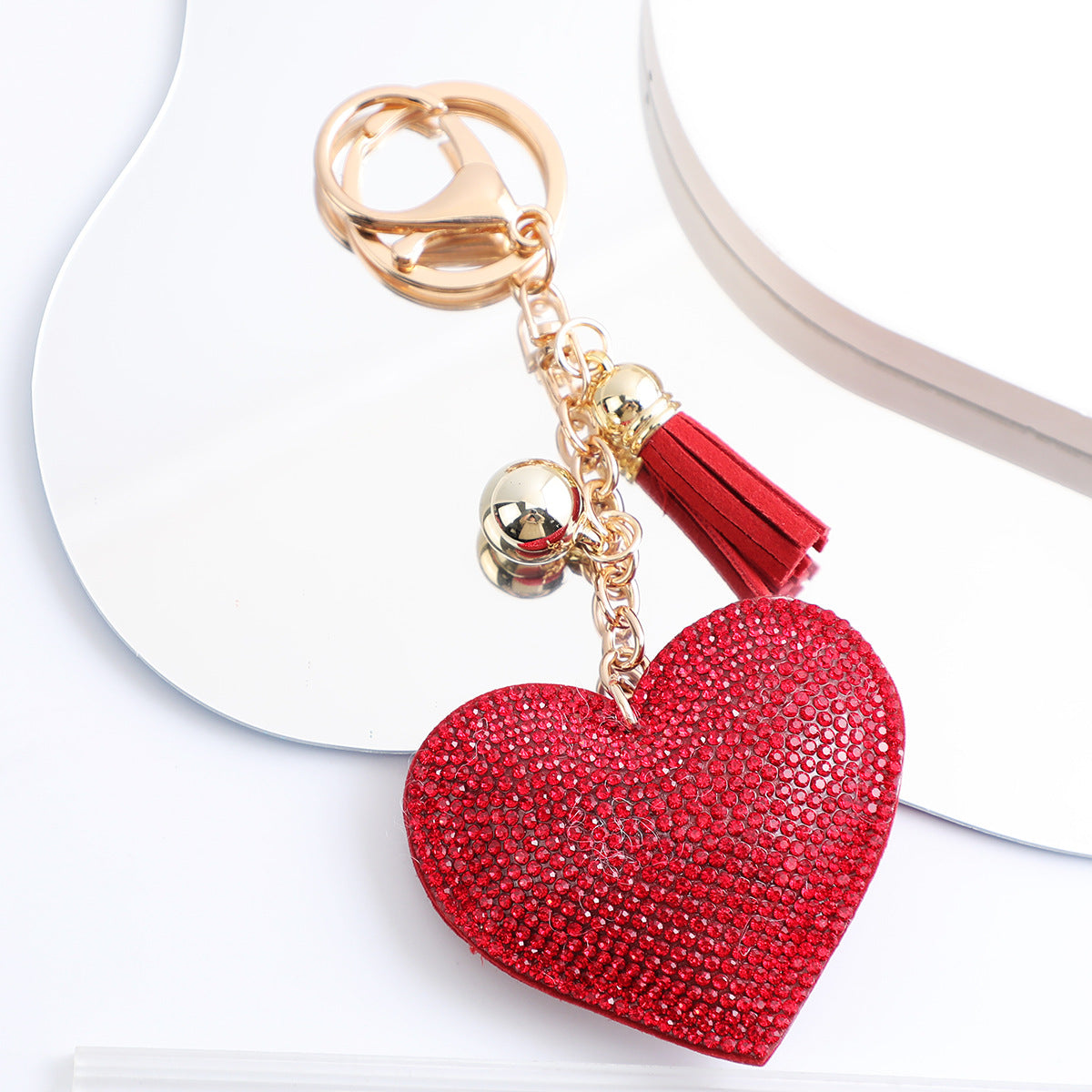 Korean Velvet Diamond Love Heart Tassel Keychain