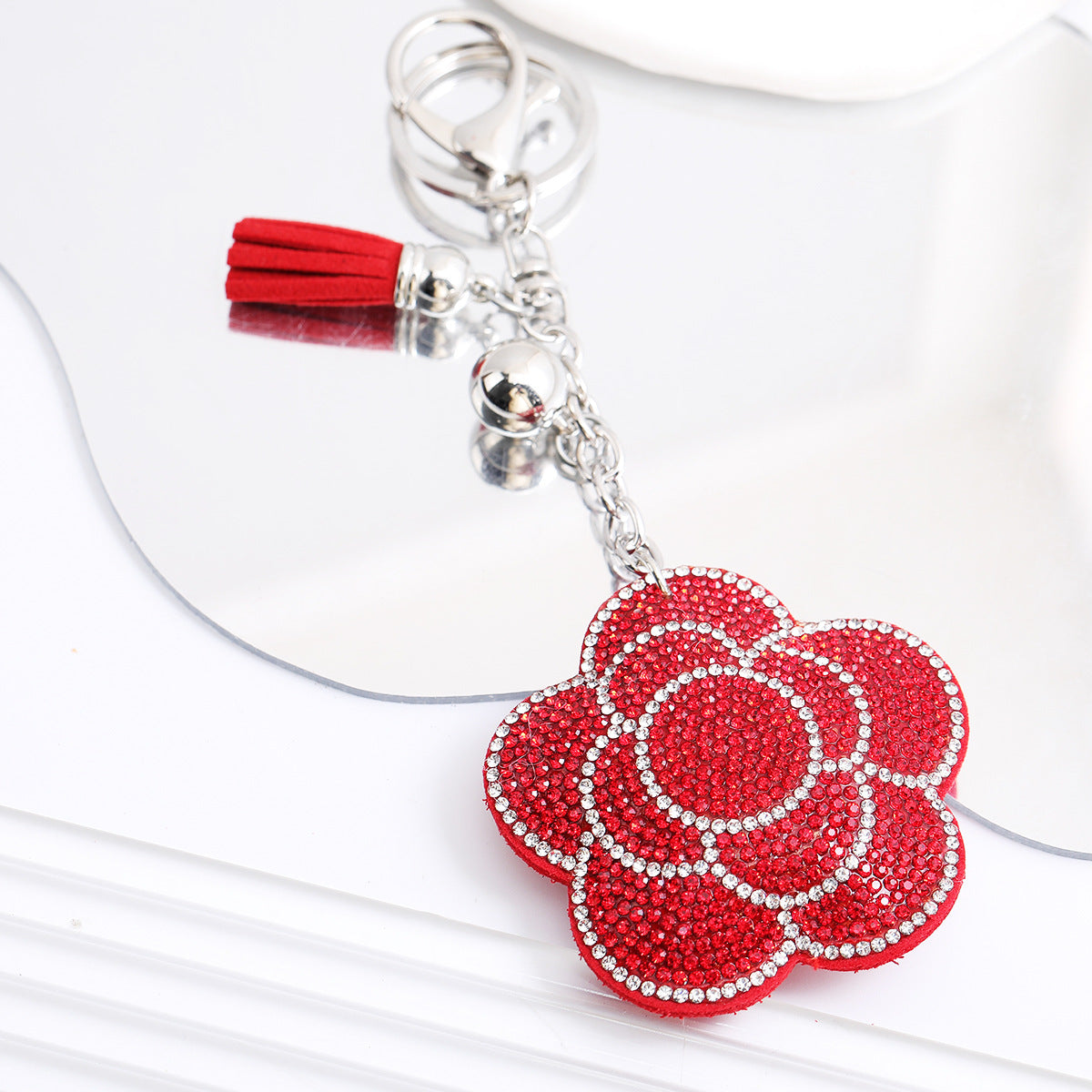 Korean Velvet Diamond Love Heart Tassel Keychain