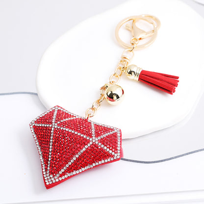 Korean Velvet Diamond Love Heart Tassel Keychain