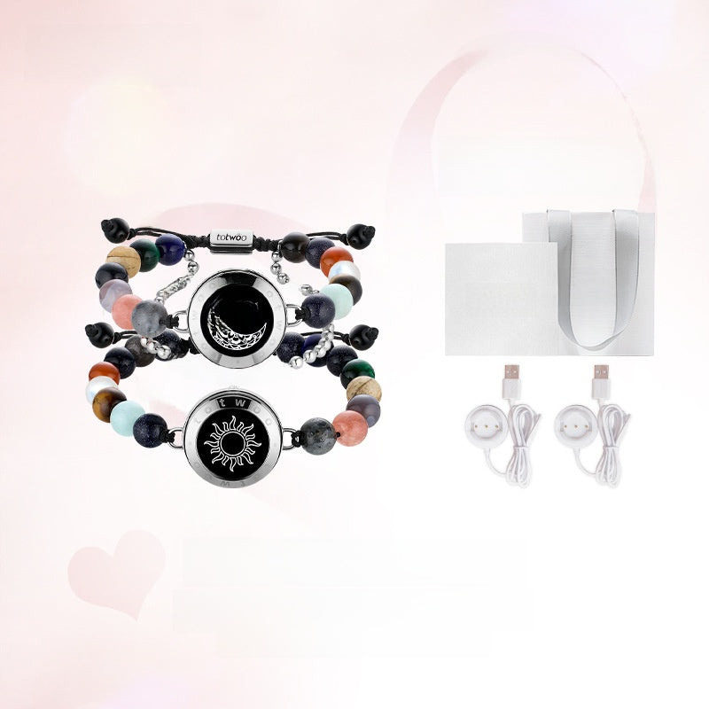 A pair of beaded sun and moon couple bracelets