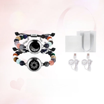 A pair of beaded sun and moon couple bracelets