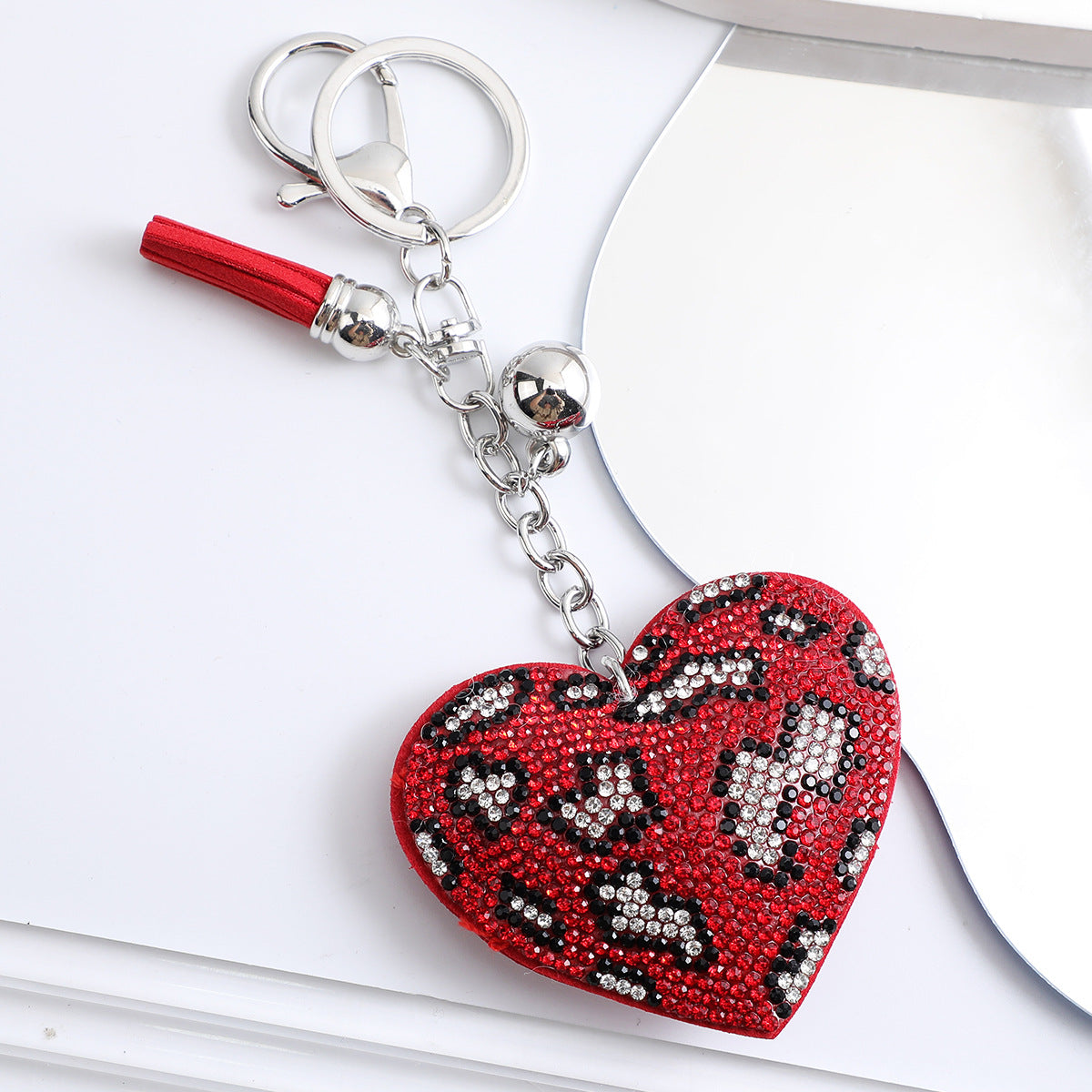 Korean Velvet Diamond Love Heart Tassel Keychain