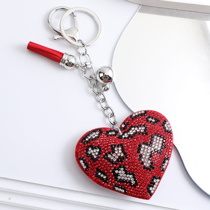 Korean Velvet Diamond Love Heart Tassel Keychain