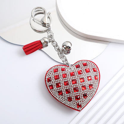 Korean Velvet Diamond Love Heart Tassel Keychain