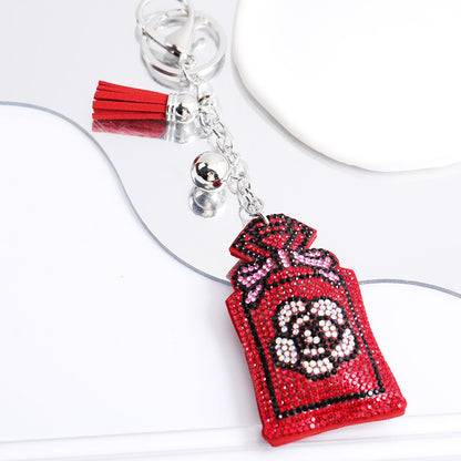 Korean Velvet Diamond Love Heart Tassel Keychain