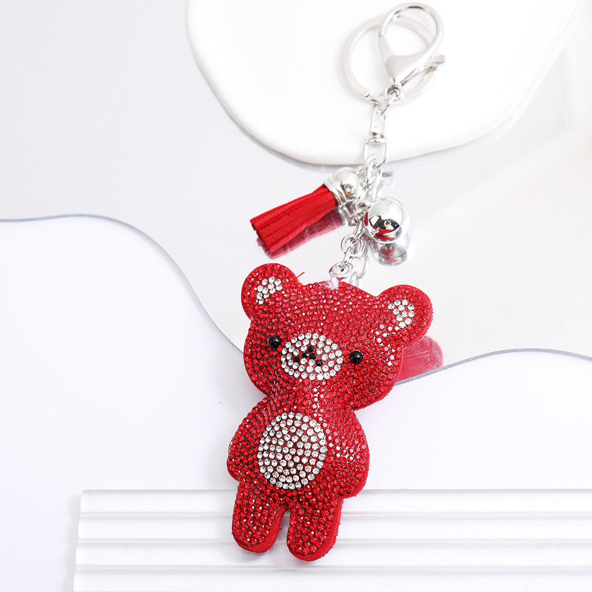 Korean Velvet Diamond Love Heart Tassel Keychain