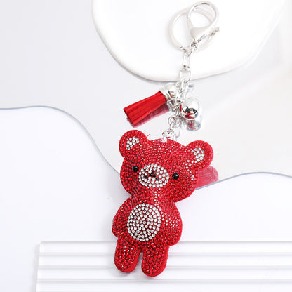Korean Velvet Diamond Love Heart Tassel Keychain