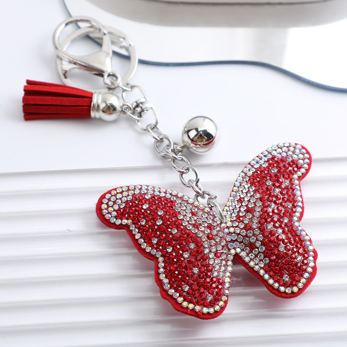 Korean Velvet Diamond Love Heart Tassel Keychain