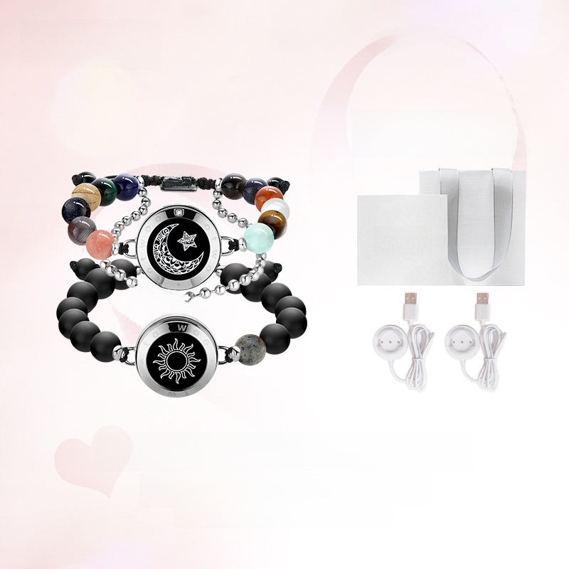 A pair of beaded sun and moon couple bracelets