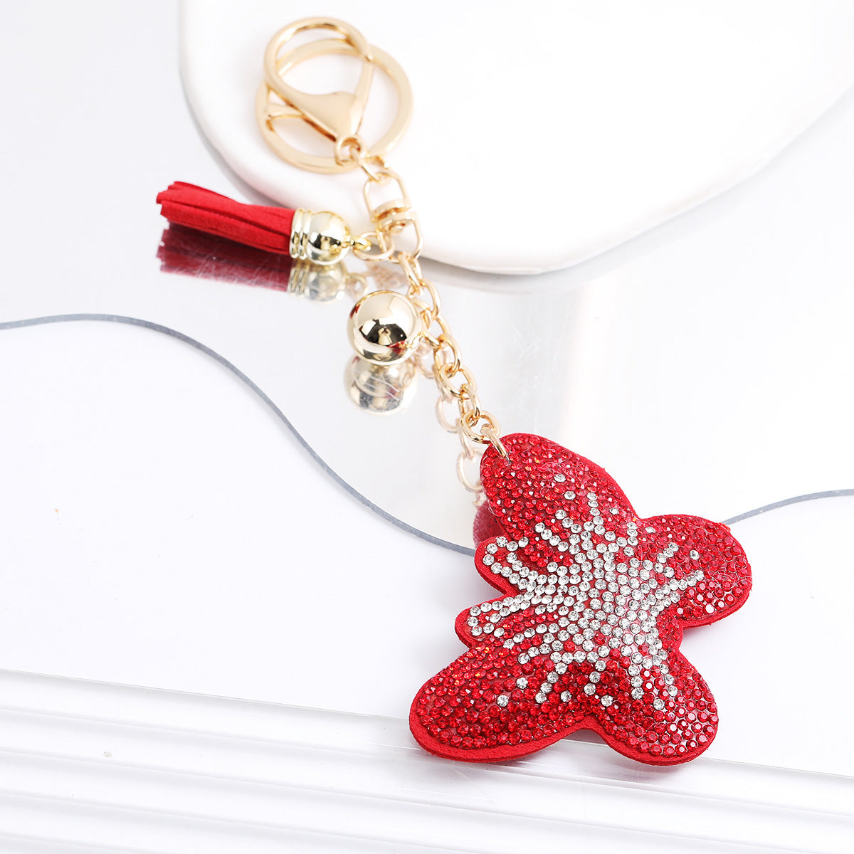 Korean Velvet Diamond Love Heart Tassel Keychain