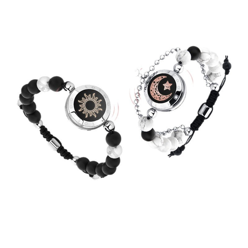 A pair of beaded sun and moon couple bracelets