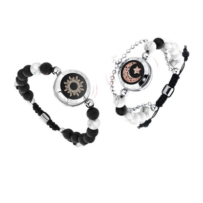 A pair of beaded sun and moon couple bracelets