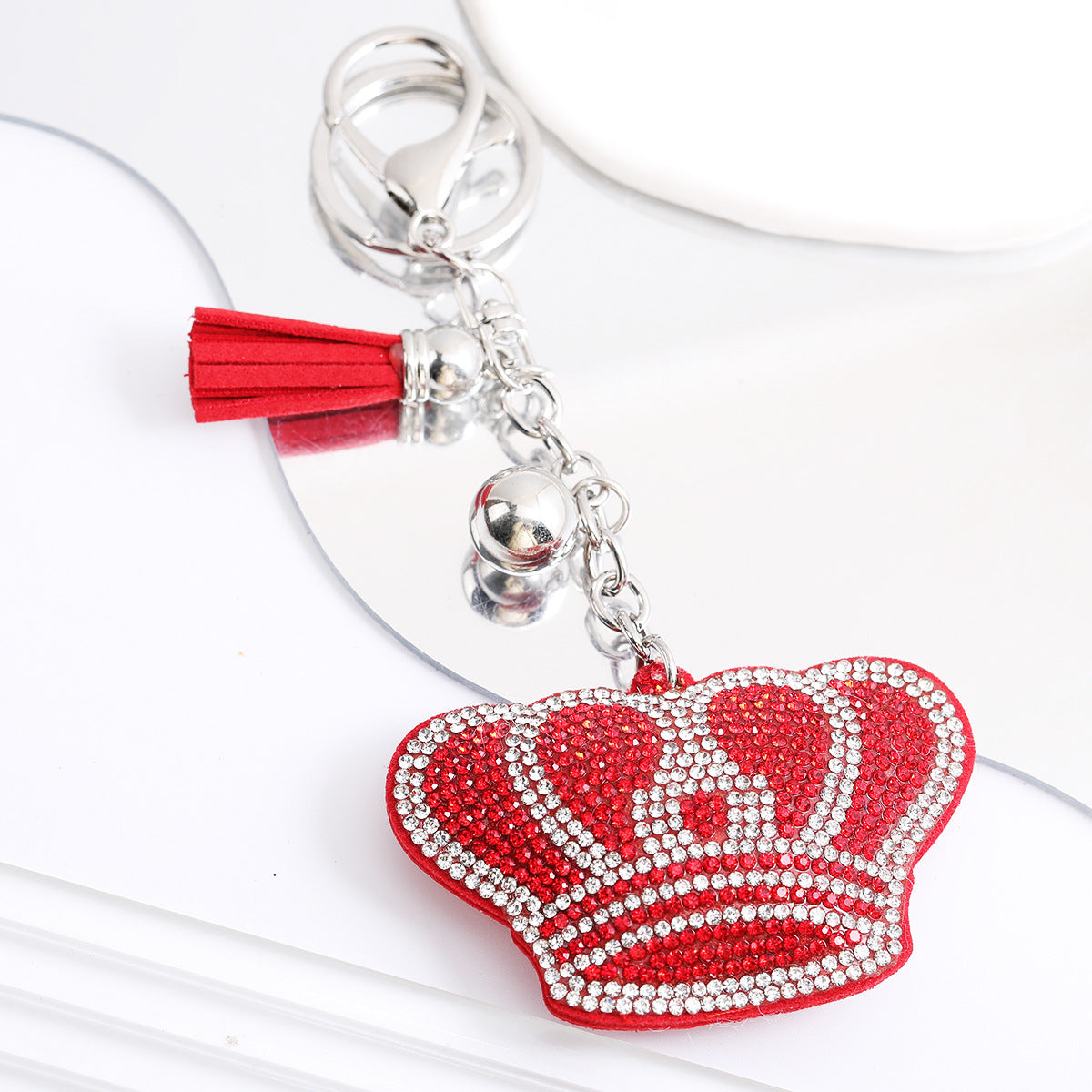 Korean Velvet Diamond Love Heart Tassel Keychain