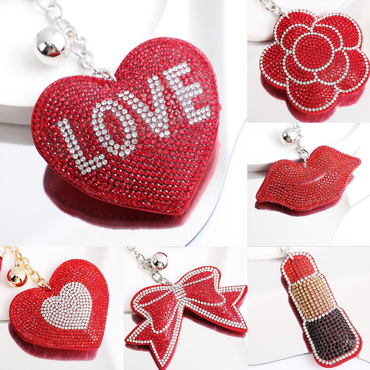 Korean Velvet Diamond Love Heart Tassel Keychain