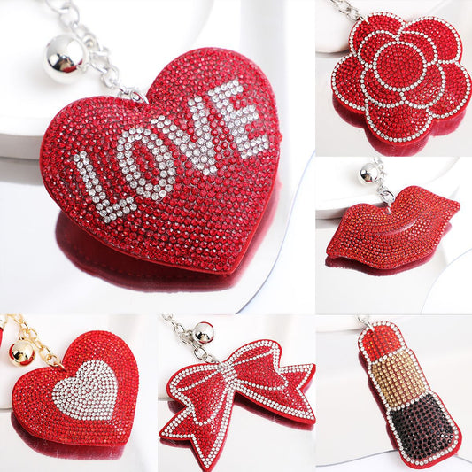 Korean Velvet Diamond Love Heart Tassel Keychain