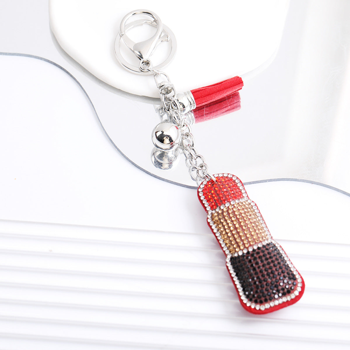 Korean Velvet Diamond Love Heart Tassel Keychain