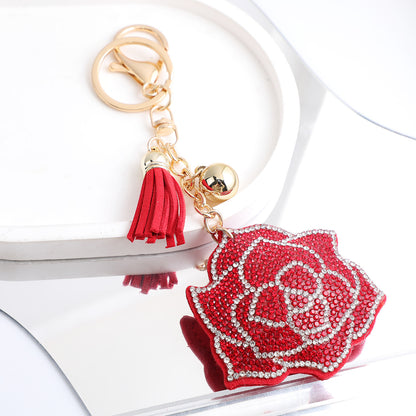 Korean Velvet Diamond Love Heart Tassel Keychain