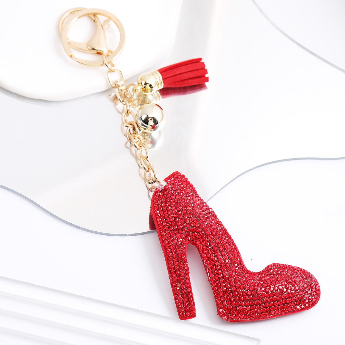Korean Velvet Diamond Love Heart Tassel Keychain