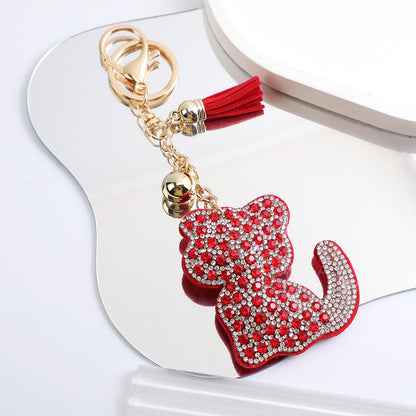 Korean Velvet Diamond Love Heart Tassel Keychain